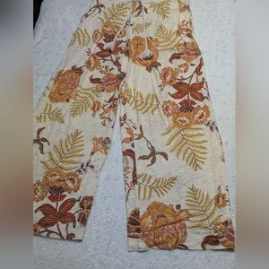Rachel Zoe Linen Blend Floral Wide Leg Drawstring Pants L